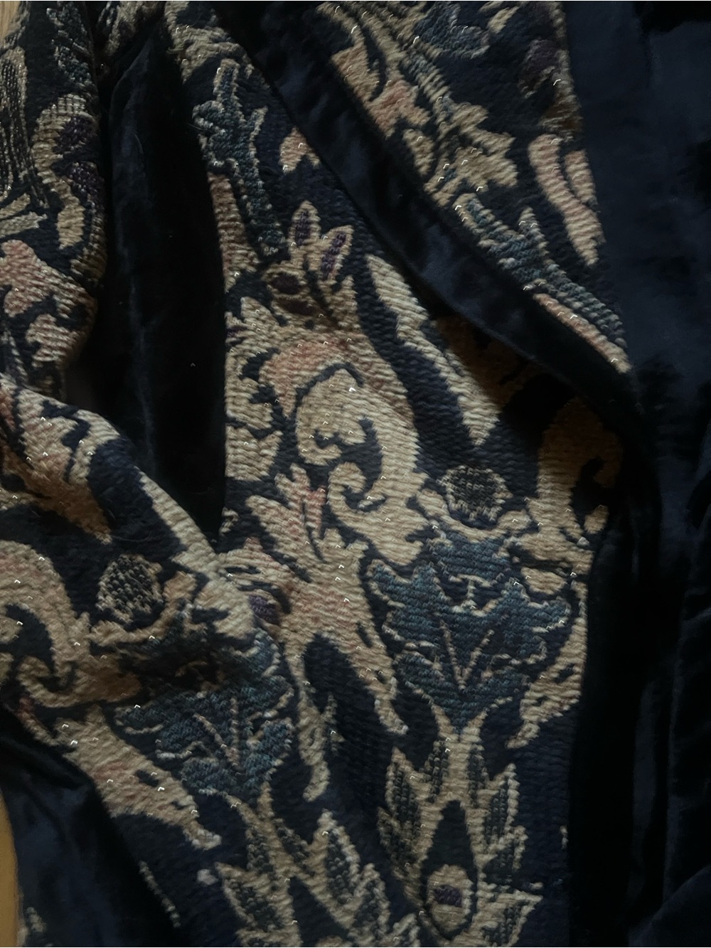 Free People Jacquard Blocked Black and Gold Brocade Women's Coat Size L - Picture 7 of 8